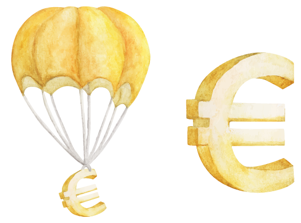 símbolo euro con paracaidas